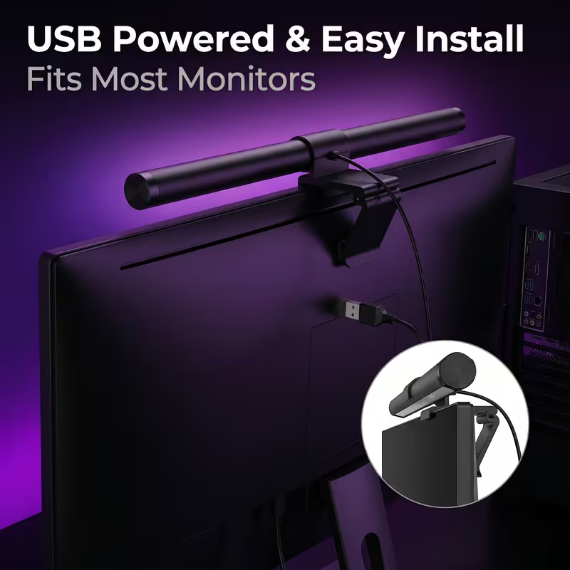 Desk Setup Modern - LED-Monitorleuchte mit Fernbedienung Stufenlos Dimmbare Bildschirmleuchte