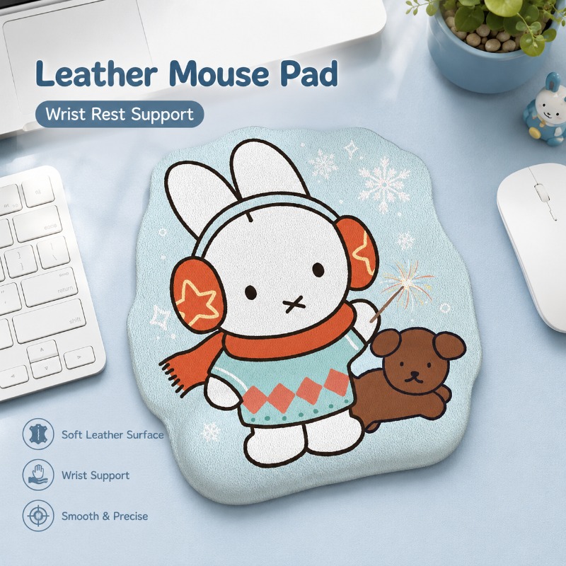 Desk Setup Design - Anime Miffy Leder-Mauspad mit Handgelenkauflage, Kleine