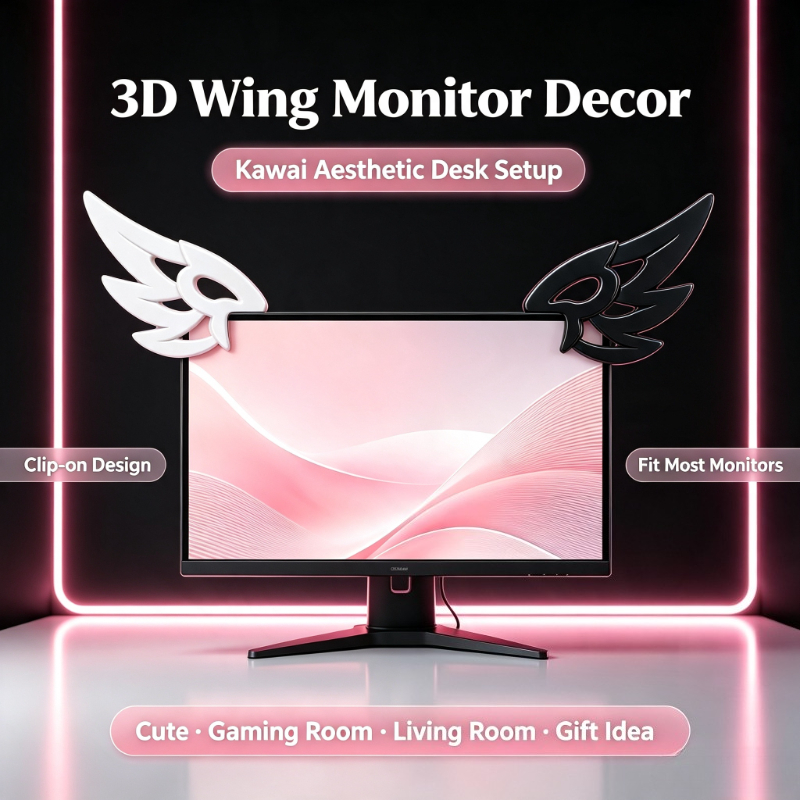 Desk Setup Accessories Aesthetic - Kawaii 3D Flügel-Dekoration für Computermonitore, Ästhetisches