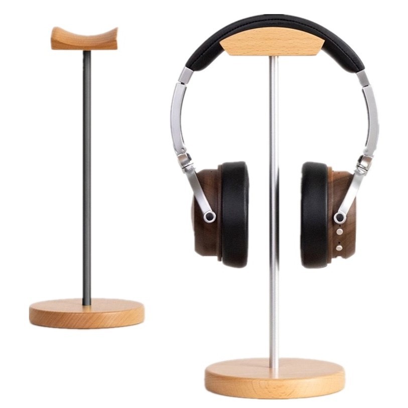 Gaming Setup Desk - Kopfhörerständer aus schwarzem Walnussholz und Aluminium,