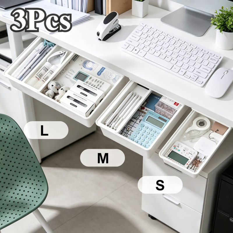 Desk Setup Organizer - Versteckte Aufbewahrungsbox Schreibtisch-Aufbewahrungsschublade Selbstklebender Kunststoff-Tischorganizer Einfacher