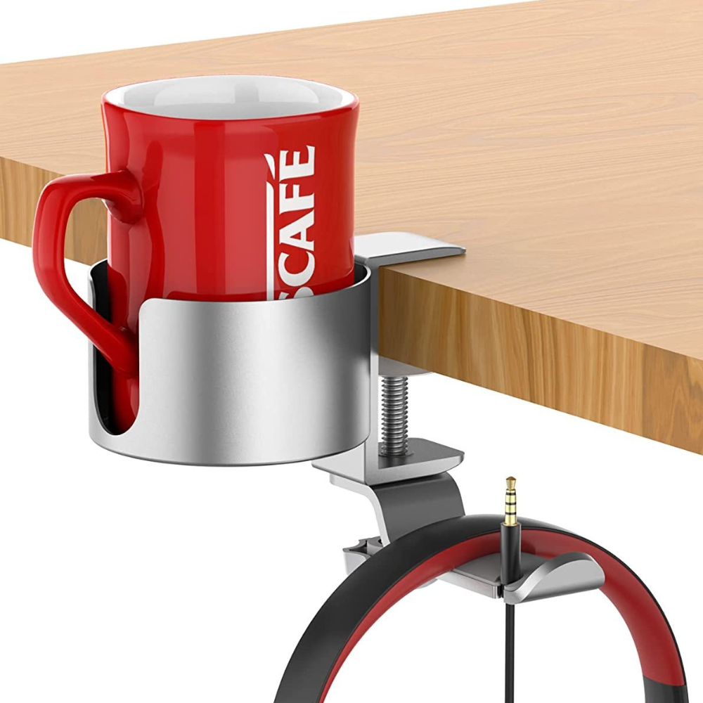 Gaming Setup Desk - 360 ° Drehbarer Schreibtisch-Kopfhörerhalter mit Getränkehalterung