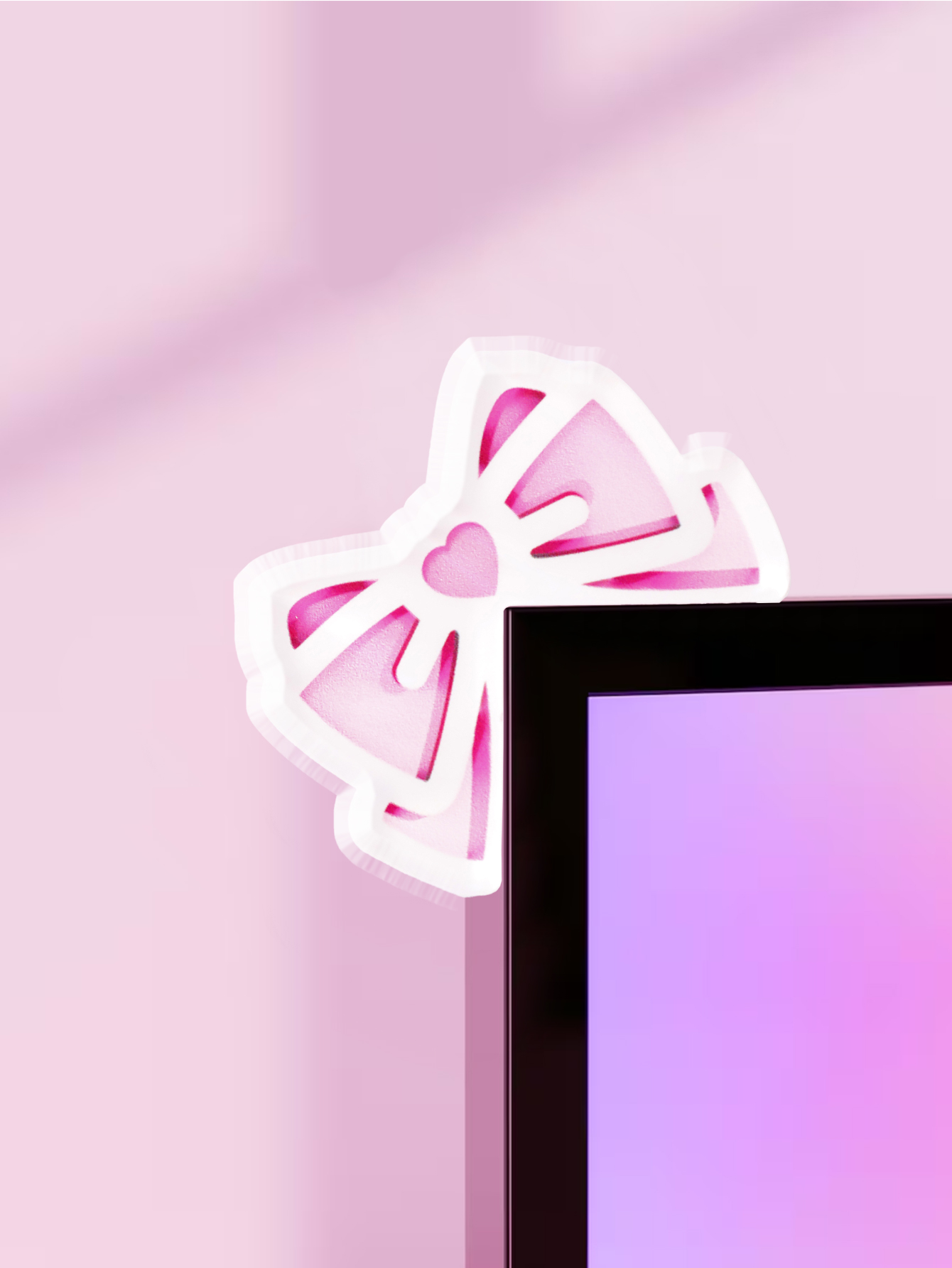 Gaming Setup Desk - Kawaii Schleifen-Monitor-Dekor, rosa Acryl-Schleife, PC-Zubehör, niedliche